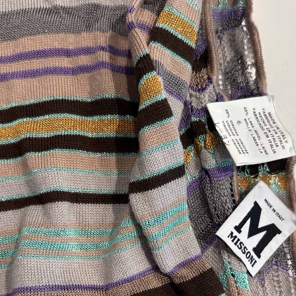 Missoni Women's Scarf  with Stripes in Purple, Brown, and Teal